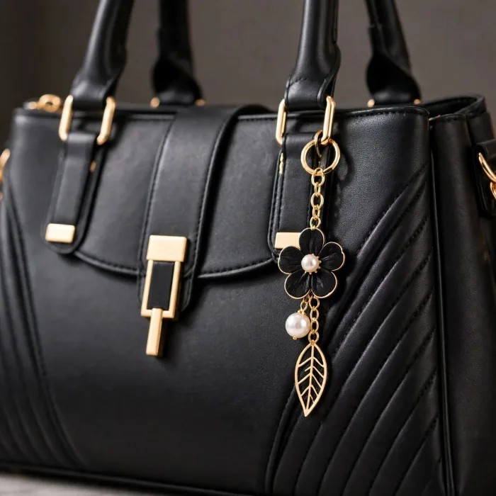 Black Handbag for Women | Elegant Shoulder Bag | Office Tote Bag With Charm | Crossbody Bag | Luxury Work Purse For Women | Gift For Her photo 6