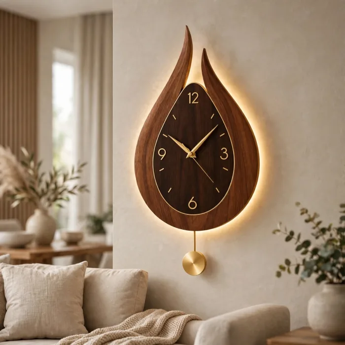 Modern Teardrop Wall Clock With Light, Pendulum Wall Clock, Decorative Large Wall Clock, Minimalist Wall Clock, Living Room Wall Clock, Luxury Statement Clock photo 6