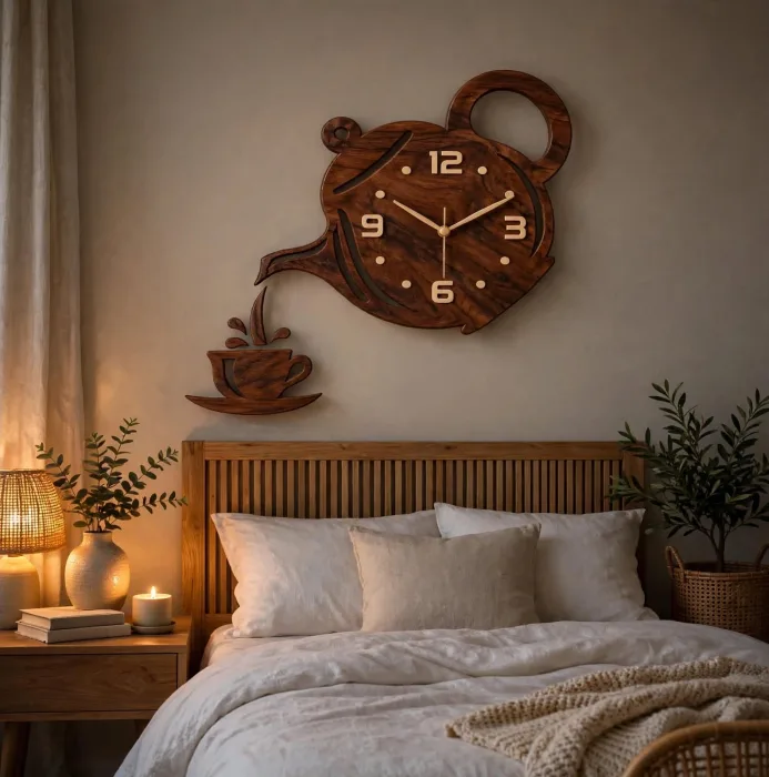 Large Teapot Wall Clock With Light Modern Decor photo 6