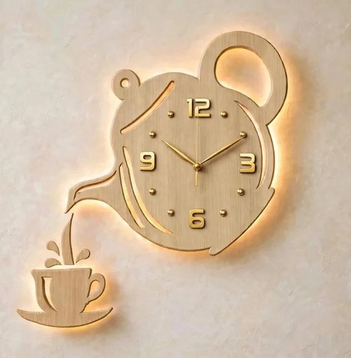 Stylish Teapot And Coffee Cup Wall Clock Decor photo 6