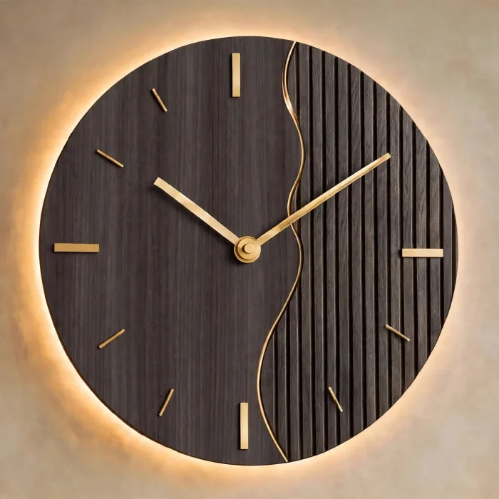Large Minimalist Wall Clock With Warm Light photo 6