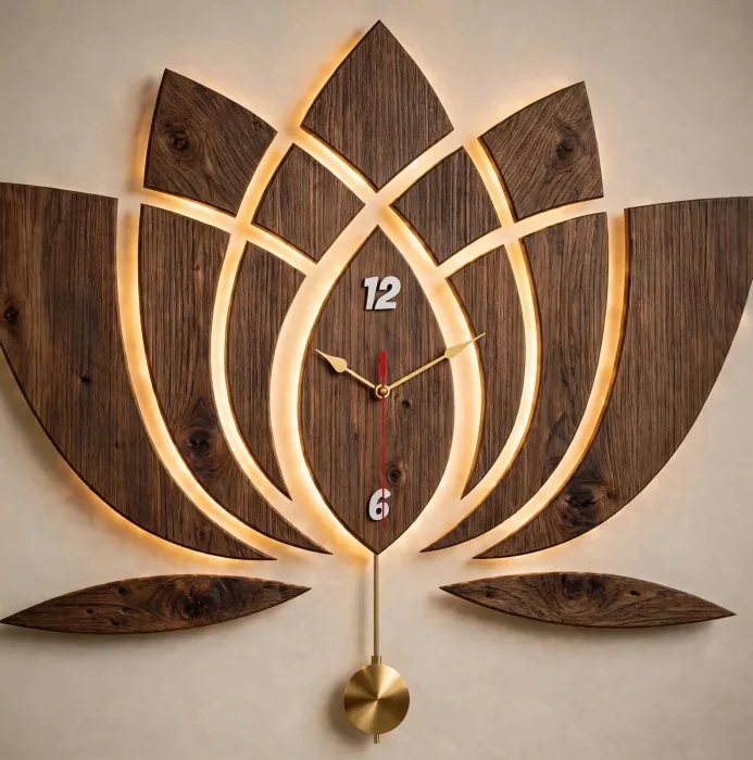 Modern Lotus Wall Clock Large With Light Art photo 6