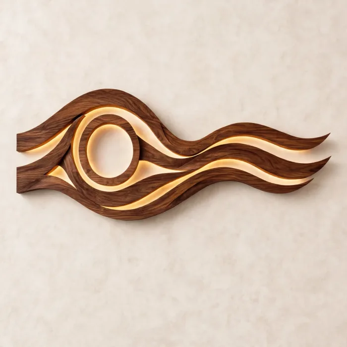 Modern Large Wooden LED Wall Art Sculpture Decor photo 6
