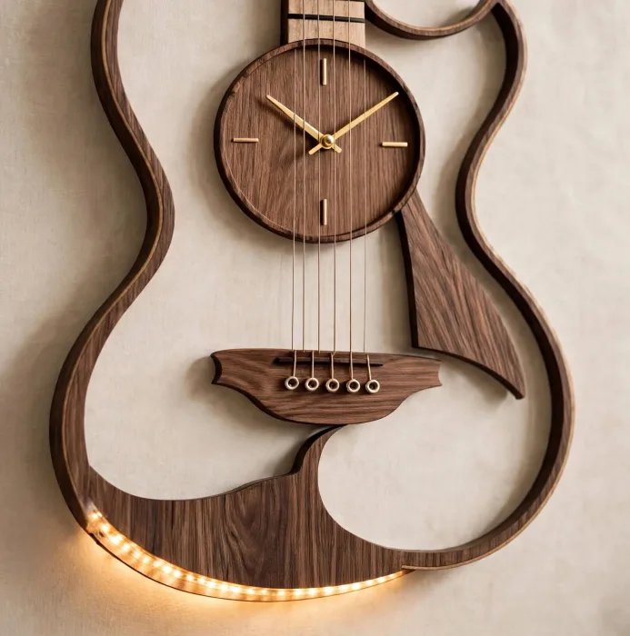 Large Guitar Shaped Wall Clock Music Lovers Gift photo 6