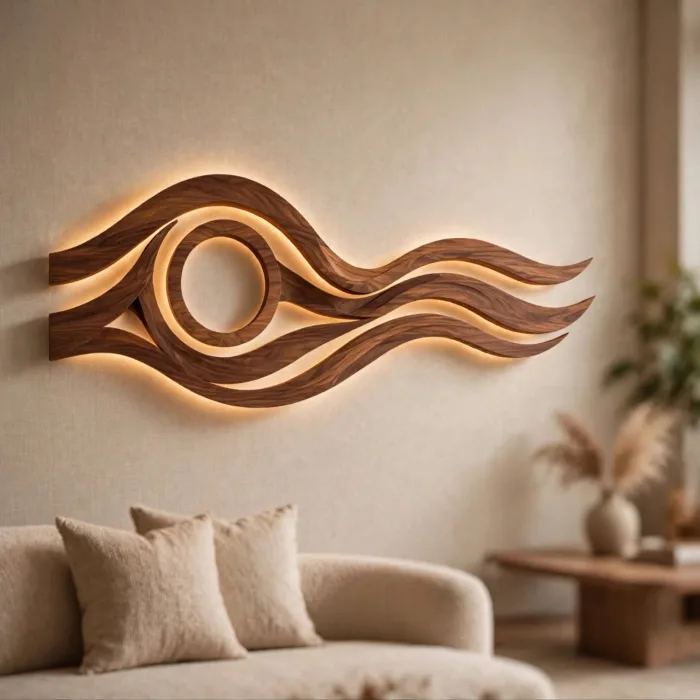 Abstract Eye Wall Art With Light | 3D Wave Wall Sculpture | Modern Illuminated Wall Decor For Living Room photo 7