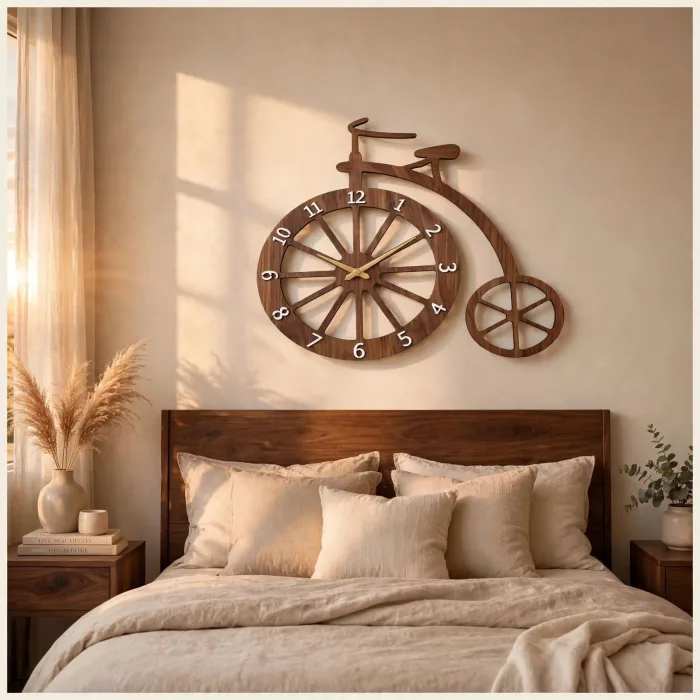 Large Bicycle Wall Clock with Light, Vintage Bike Wall Clock, Large Wall Clock for Living Room, Modern Decorative Wall Clock with Light photo 7