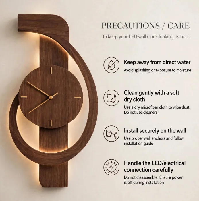 Large Modern Wall Clock with Light | Minimalist Decorative Wall Clock for Living Room | Aesthetic Oversized Wall Clock photo 7