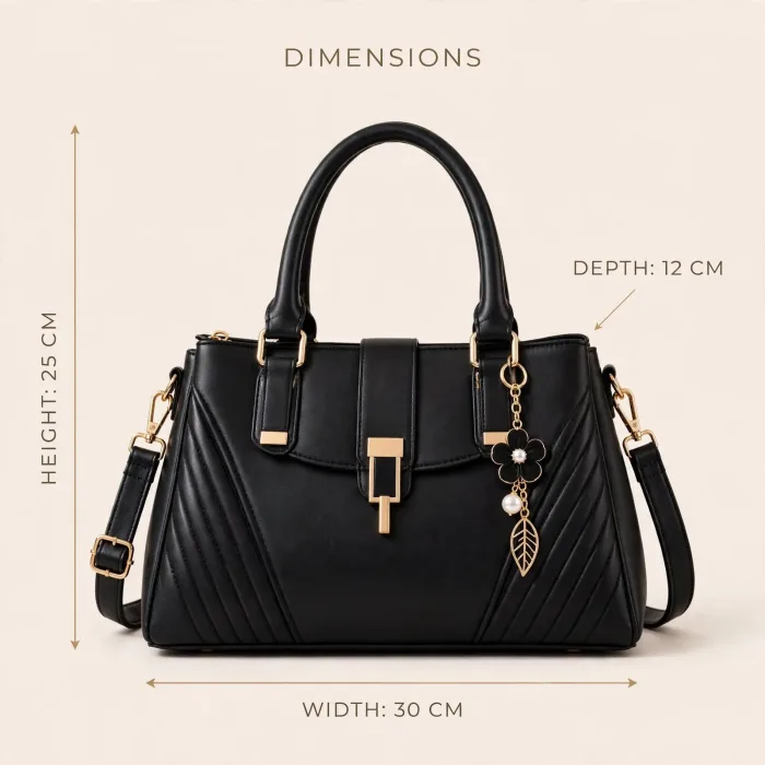 Black Handbag for Women | Elegant Shoulder Bag | Office Tote Bag With Charm | Crossbody Bag | Luxury Work Purse For Women | Gift For Her photo 7