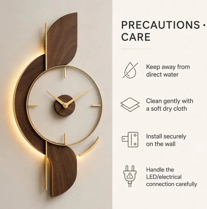 Large Modern Wall Clock With Light | Minimalist Decorative Wall Art Clock | Art Deco Living Room Statement Clock photo 7