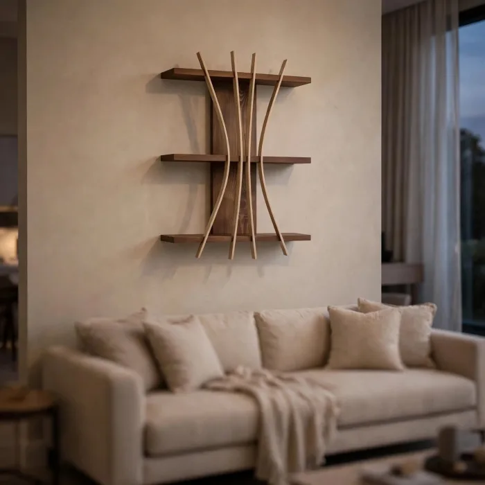 Sculptural Floating Wall Shelf | Japandi 3 Tier Wall Shelf | Modern Artistic Wall Shelf Decor | Wabi Sabi Display Shelf photo 7