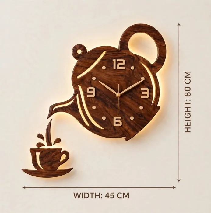 Large Teapot Wall Clock With Light Modern Decor photo 7