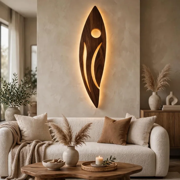 Modern Sculptural Wall Art with Warm Ambient Light Decor photo 7