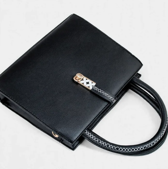 Stylish Black Structured Top Handle Handbag For Women photo 6