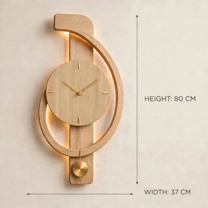 Minimalist Large Wall Clock with Light Pendulum photo 7