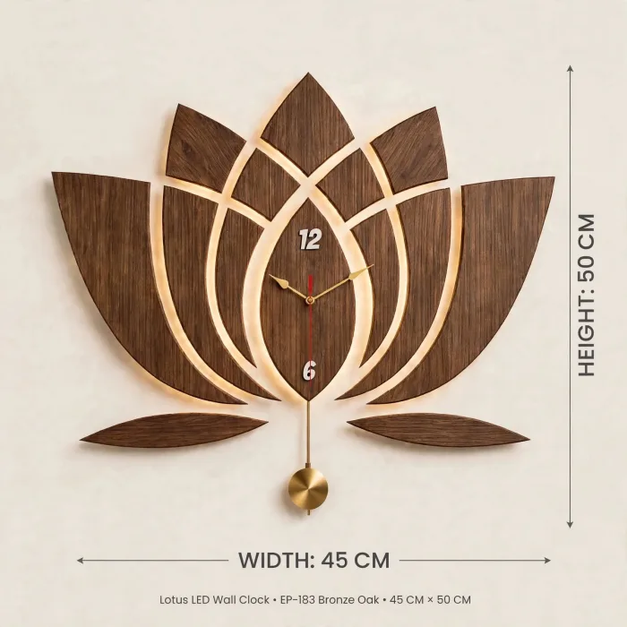 Modern Lotus Wall Clock Large With Light Art photo 7