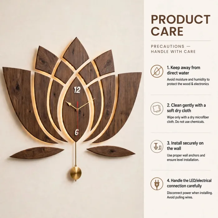Modern Lotus Wall Clock Large With Light Art photo 8