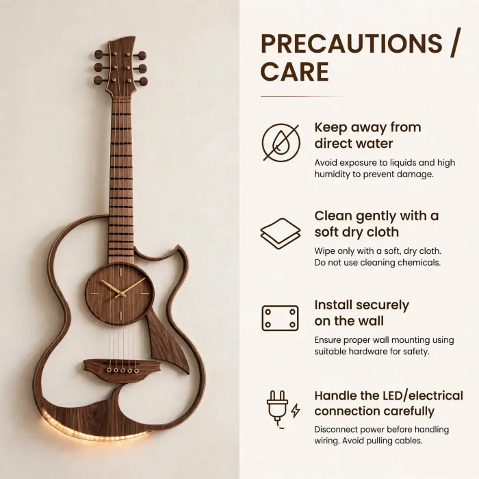 Large Guitar Shaped Wall Clock Music Lovers Gift photo 8